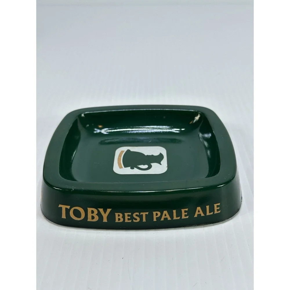 Vintage CHARRINGTON Toby Best Ale‎ Green Glass Heavy Ashtray Barware